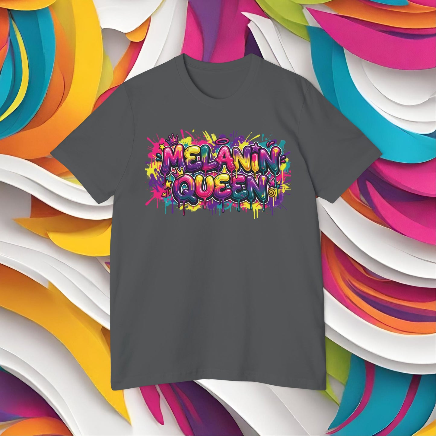Melanin Queen Graffiti T-Shirt | Black Girl Magic Crown Tee | Streetwear Graphic Shirt | Front and Back Print | Black Culture Pride Shirt