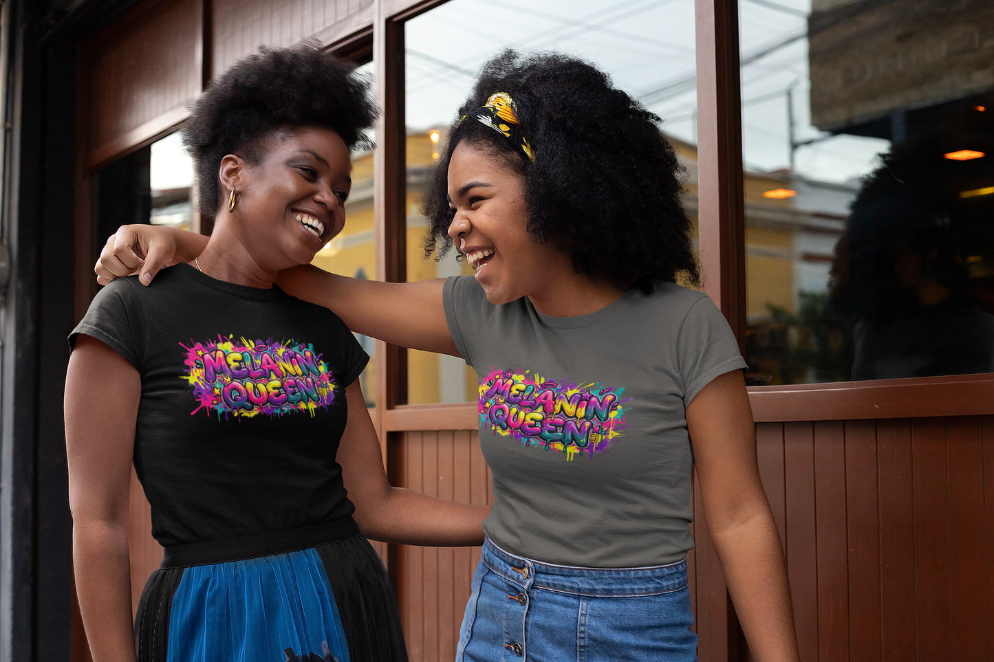Melanin Queen Graffiti T-Shirt | Black Girl Magic Crown Tee | Streetwear Graphic Shirt | Front and Back Print | Black Culture Pride Shirt